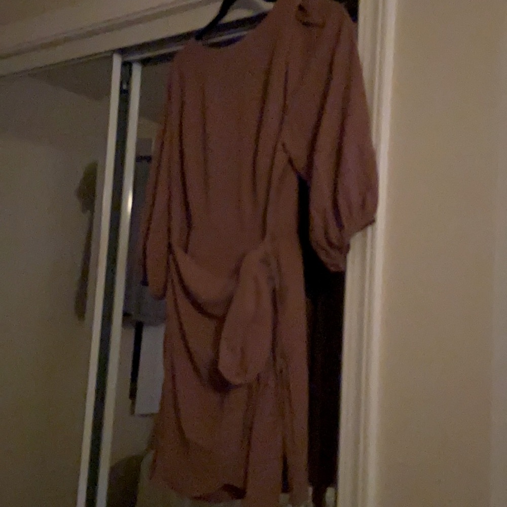 Brown wrap tie dress